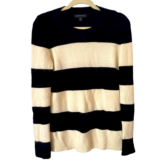 Banana Republic Sweaters - Banana‎ Republic Mohair Wool Chenille Blend Navy White Striped Sweater